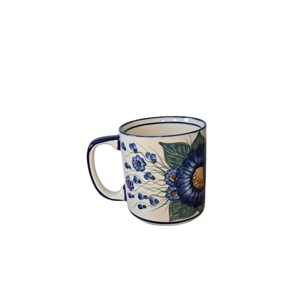 Polish Pottery Unikat Vintage Rare Bountiful Blue Pattern Snack/Mug Set Signed